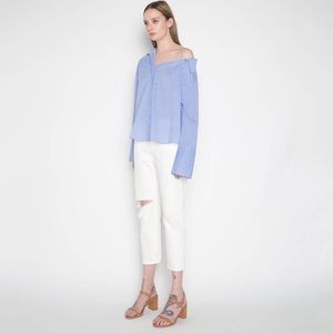 OAK + FORT blue and white stripe asymmetric shirt